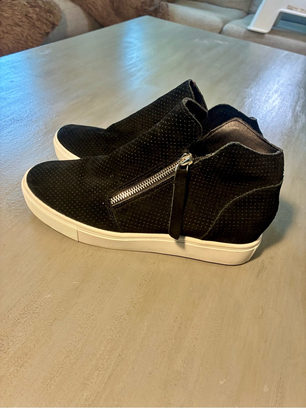 Steve Madden Black Suede Wedge Sneaker Booties with Side Zip